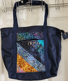 navy blue tote bag with batik pockets