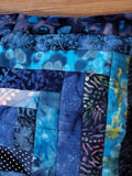 Log Cabin Batik blues fancy quilted pillow cover