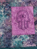 Evil Eye Hamsa / Hand of G-d batik teal purple blue wall hanging