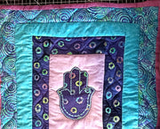 quilted hamsa wall hanging purples turquoise