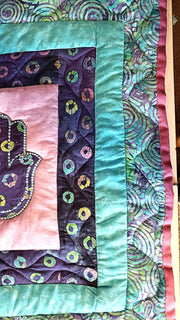 quilted hamsa wall hanging purples turquoise