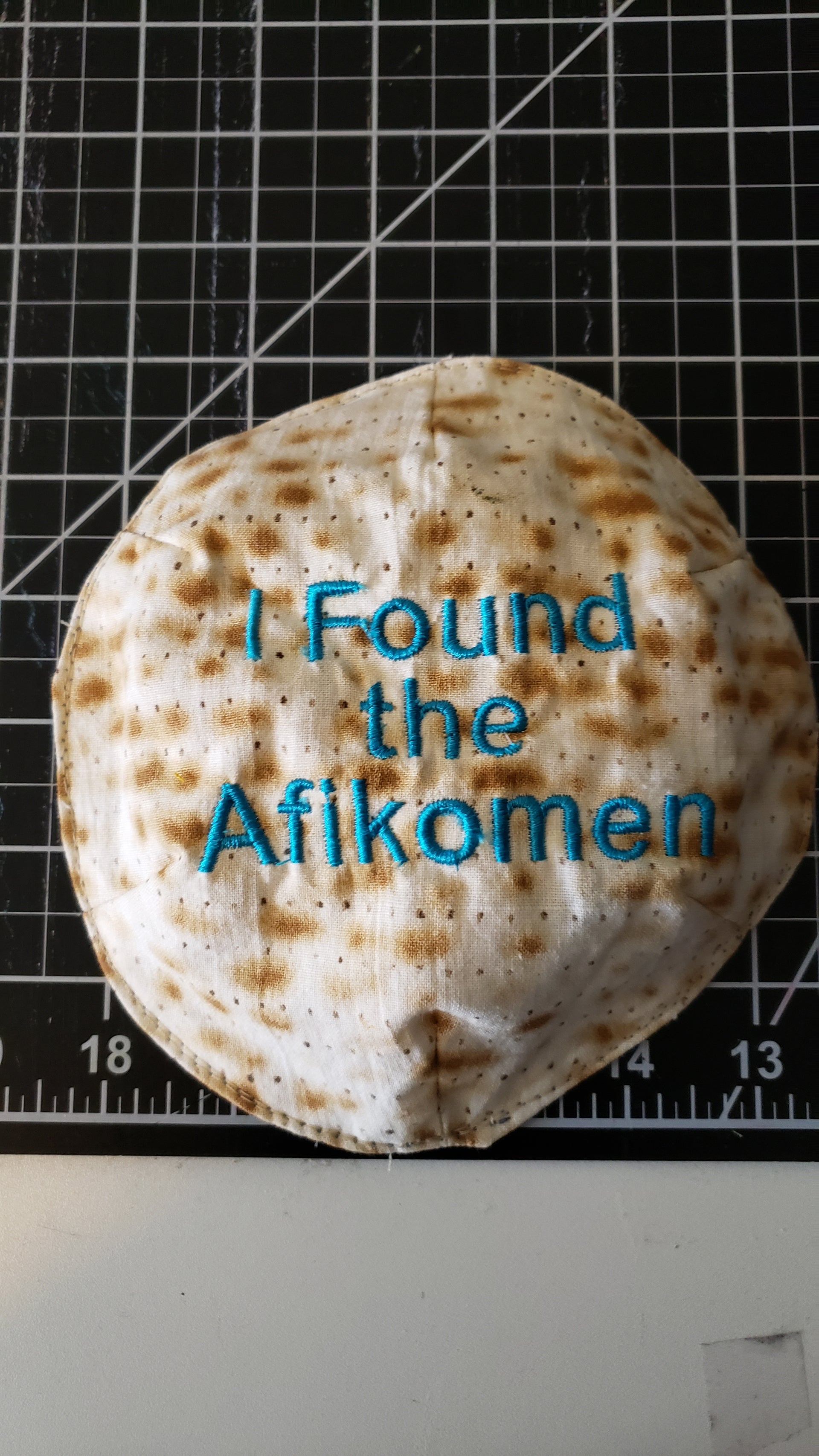 i found the afikomen embroidered small kippah saucer style turquoise