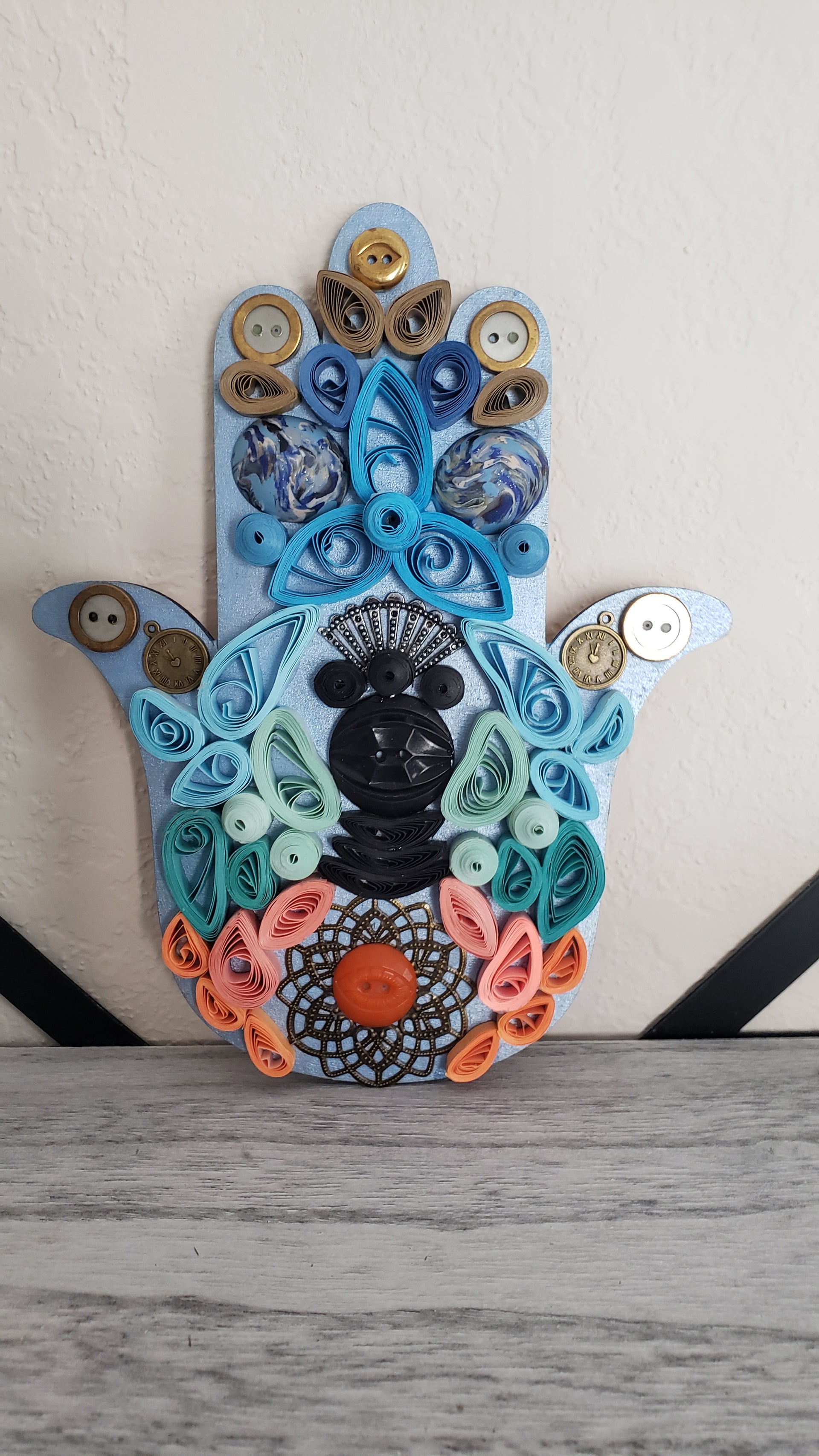 quilled mixed media hamsa art