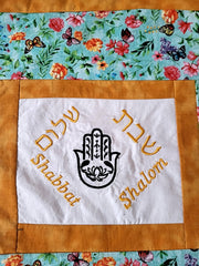 flowered and butterflies embroidered hamsa modern challah cover