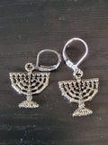 Hanukkah or Chanukah simple silver earrings Menorahs and Dreidels