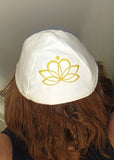 lotus flower cotton kippah white / yellow
