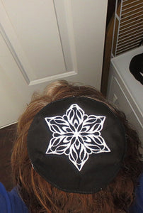elegant embroidered star of david kippah or yarmulke white / black