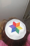 lgbtq pride kippah embroidered rainbow star of david yarmulke white with rainbow star