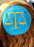 scales of justice small kippah or saucer yarmulke turquoise