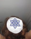 elegant embroidered star of david kippah or yarmulke white / royal blue