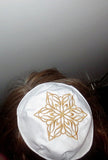 elegant embroidered star of david kippah or yarmulke white / gold