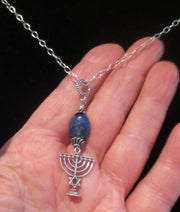 hanukkah menorah with beautiful gemstone pendant all sterling silver