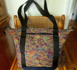 elegant fans tapestry tote bag adjustable handles weather proof zippered compartments