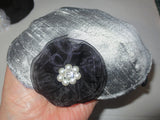 silk small kippah with accent flower pearls rhinestone silver / black