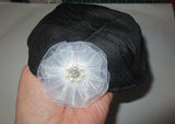 silk small kippah with accent flower pearls rhinestone black / white