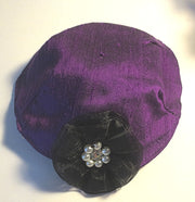 silk small kippah with accent flower pearls rhinestone purple / black