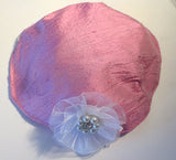 silk small kippah with accent flower pearls rhinestone pink / white