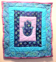 quilted hamsa wall hanging purples turquoise