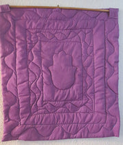 quilted hamsa wall hanging purples turquoise
