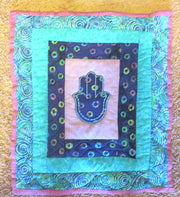quilted hamsa wall hanging purples turquoise