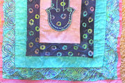 quilted hamsa wall hanging purples turquoise