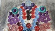 hamsa multicolored button art work with vintage buttons on canvas hand of miriam