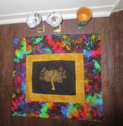 golden tree of life modern challah cover embroidered hebrew shabbat shalom arty paint brush fabric