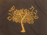 golden tree of life modern challah cover embroidered hebrew shabbat shalom arty paint brush fabric