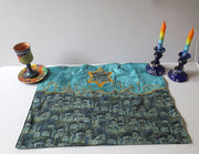 green gold jerusalem scene challah cover shabbat centerpiece mat hebrew