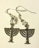 hanukkah or chanukah swarovski crystals silver earrings menorahs and dreidels sterling ear wires clear bicone / menorahs / regular ear wires