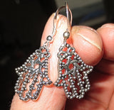 hamsa hand earrings  chamesh or hand of fatima silver charm jewelry filagree hamsa star of david / regular sterling ear wires