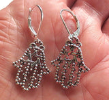 hamsa hand earrings  chamesh or hand of fatima silver charm jewelry filagree hamsa star of david / sterling leverbacks