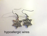 star of david silver charm earrings sterling silver ear wires jerusalem star of david / hypoallergic wires