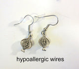 jewish high holiday silver earrings pomegranates / hypoallergic wires