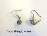 jewish high holiday silver earrings one shofar one pomegranate / hypoallergic wires