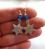 star of david earrings with gemstones jerusalem scene sterling ear wires / blue agates