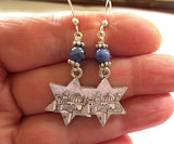star of david earrings with gemstones jerusalem scene sterling ear wires / purple jasper