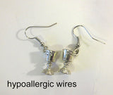 jewish high holiday silver earrings kiddush cups / hypoallergic wires