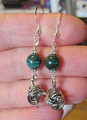 knitting theme silver earrings -- plain or with gemstones -- yarn with needles