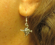 knitting theme silver earrings -- plain or with gemstones -- yarn with needles
