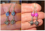 knitting theme silver earrings -- plain or with gemstones -- yarn with needles