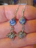 knitting theme silver earrings -- plain or with gemstones -- yarn with needles sodalite / sterling silver wires / knitting charm