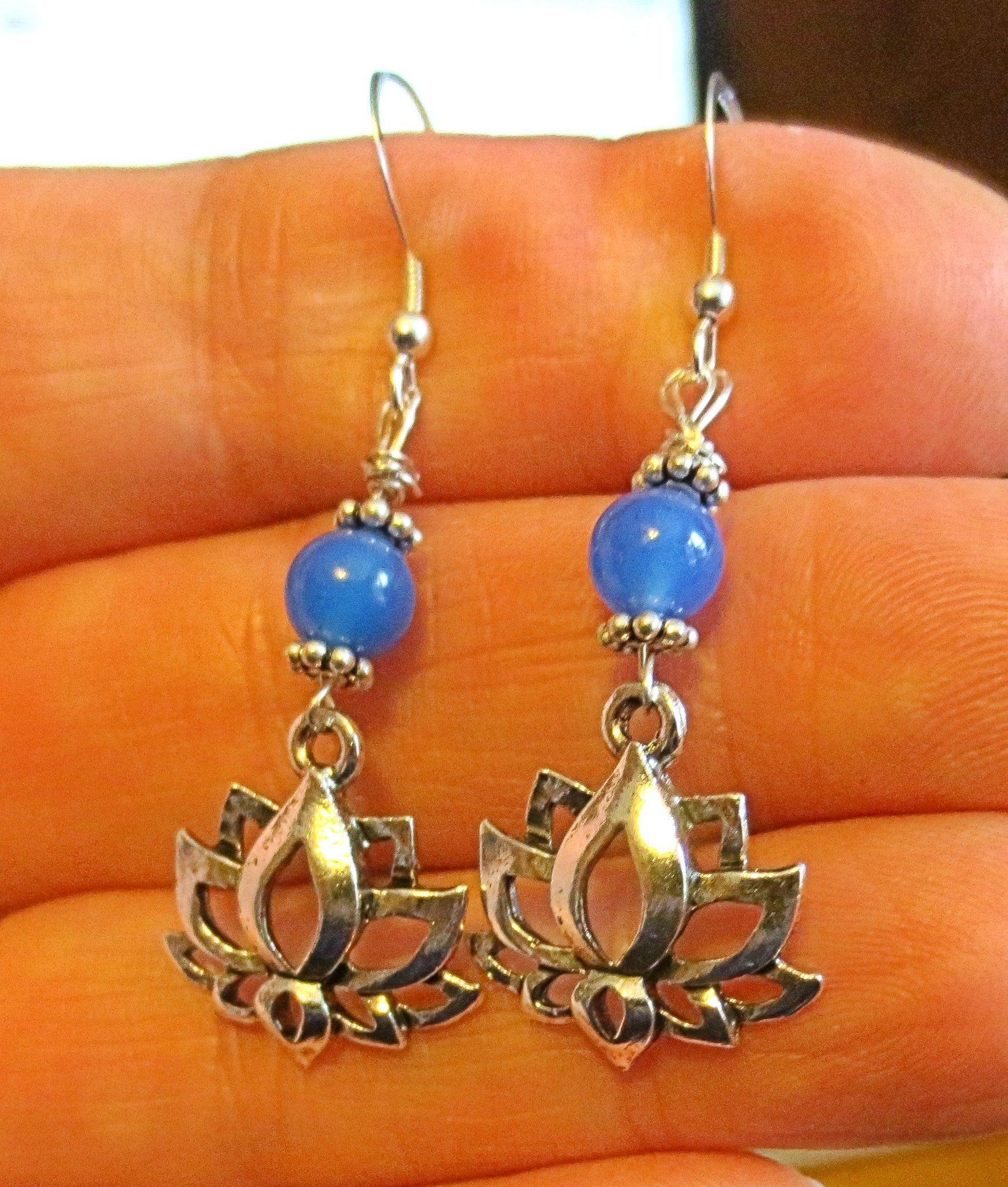 lotus flower silver earrings plain or with gemstones