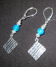 gemstone silver charm earrings for passover seder plates, matzah, haggadah blue azure agates / matzahs / sterling leverbacks