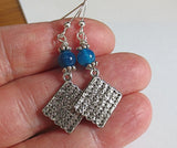 passover gemstone silver charm earrings seder plates, matzo, haggadah, jerusalem star matzo / azure blue agates / regular sterling earwires