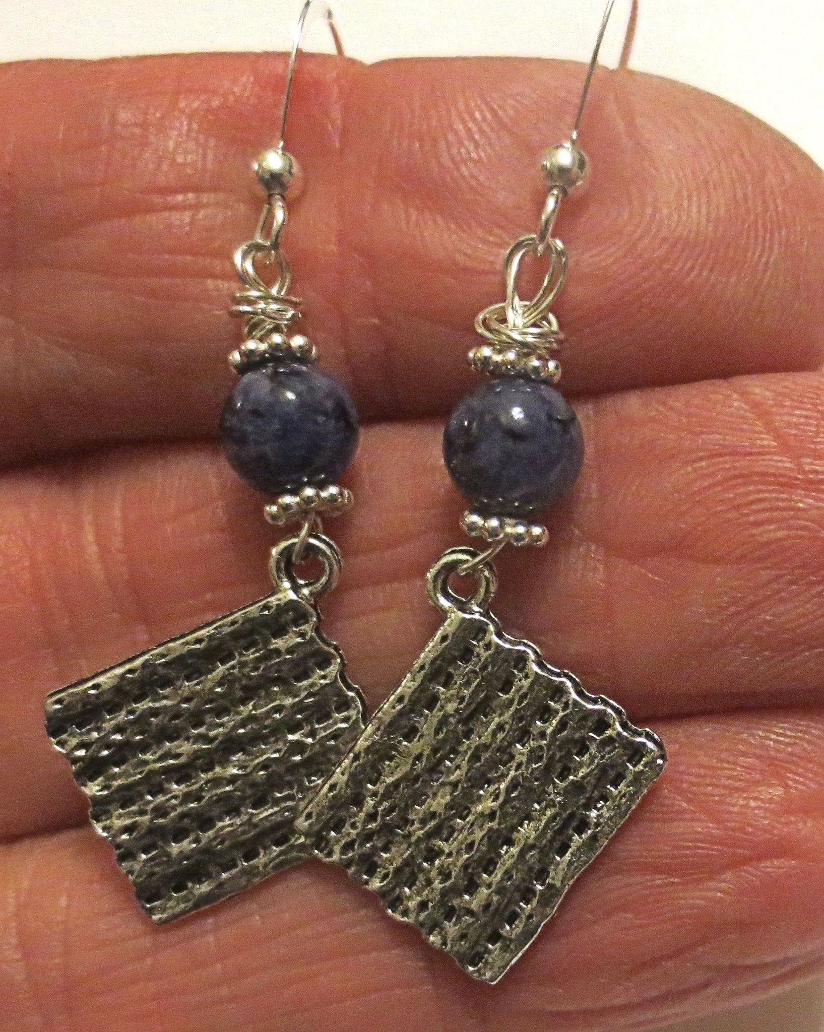 gemstone silver charm earrings for passover seder plates, matzah, haggadah