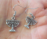 hanukkah or chanukah simple silver earrings menorahs and dreidels menorahs / hypoallergic wires