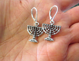 hanukkah or chanukah simple silver earrings menorahs and dreidels menorahs / sterling silver leverbacks