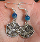 passover gemstone silver charm earrings seder plates, matzo, haggadah, jerusalem star seder plates / azure blue agates / regular sterling earwires
