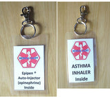 medical alert tag epipen ® auto-injector (epinephrine) inside laminated tag personalize epinephrine + asthma / hook
